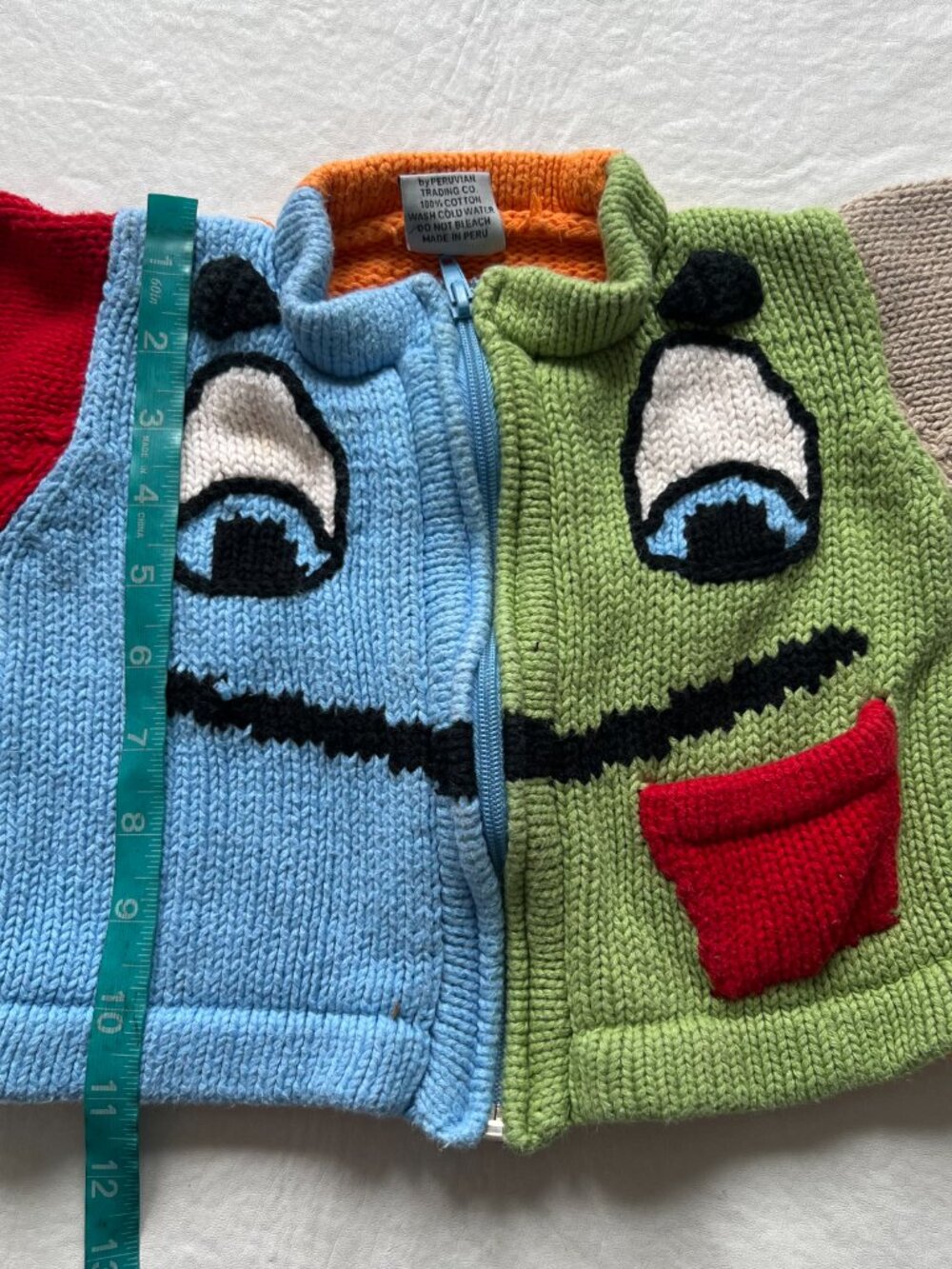 Peruvian Trading jacket cardigan sweater knit color block happy face baby zip up - Picture 8 of 8